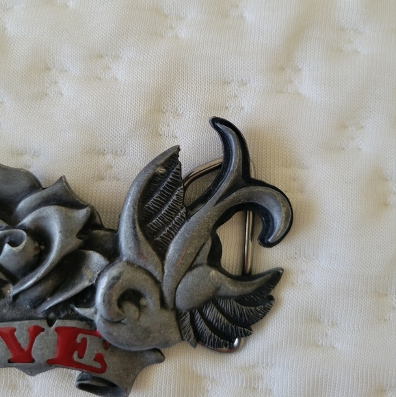 Metal belt buckle with a rose and sparrows - Picture 6 of 6